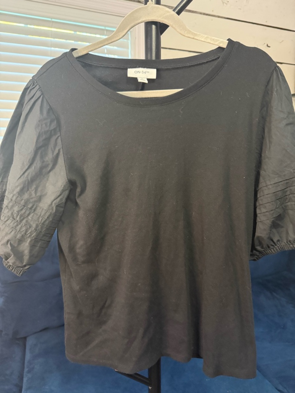 Black Puff-Sleeve Women's Top